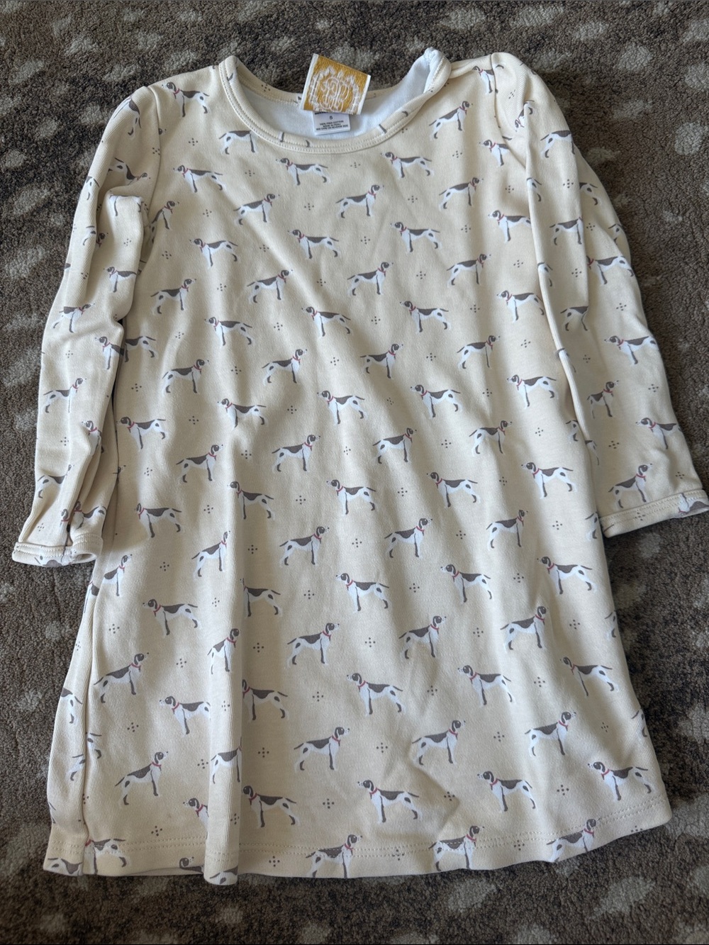 The Beaufort Bonnet Company Cream Long Sleeve Kids Dress Top with Dog Print